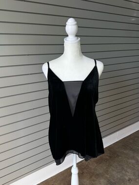 BCBGMaxAzria Black Velvet & Sheer V-Neck Camisole